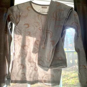 Dansk pajama set metallic moon long-sleeve top and pants grey gold